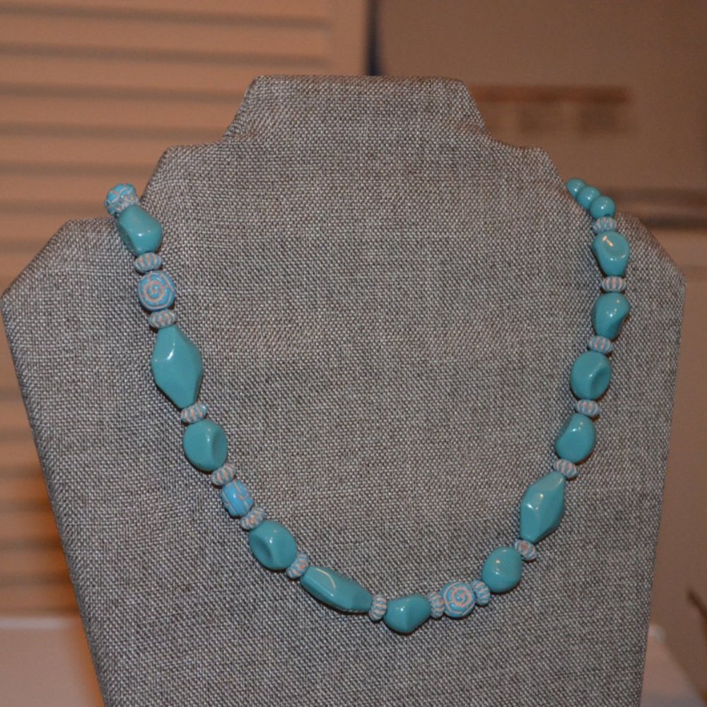 Homemade Necklace Blue Acrylic Elastic